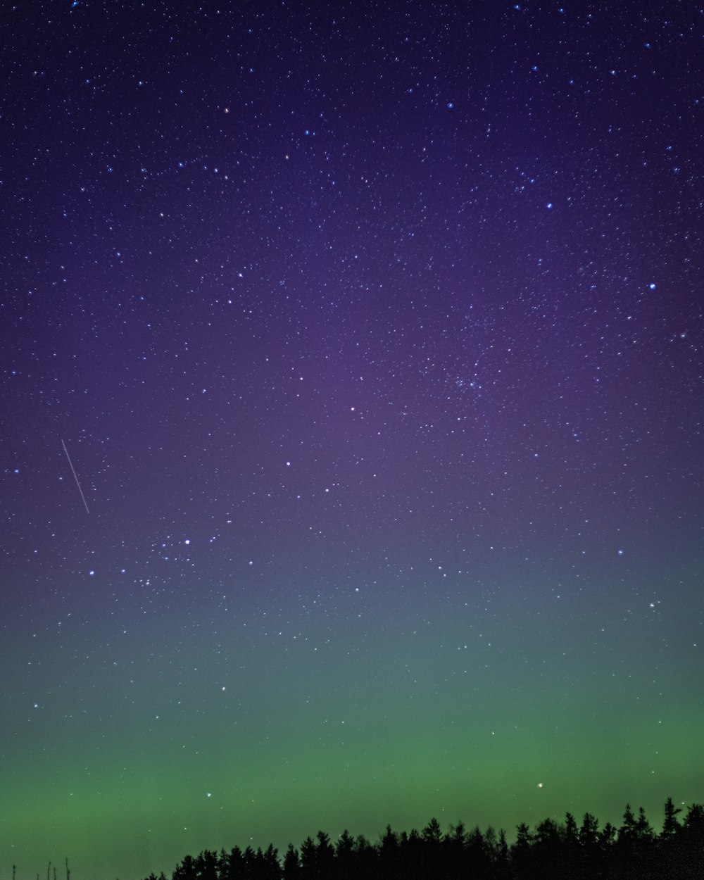 a green and purple sky filled with stars