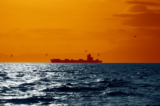 a large cargo ship in the middle of the ocean