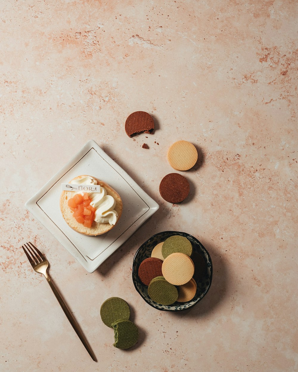 a table with a plate of food and a fork