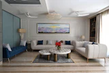 A living room with art on the wall