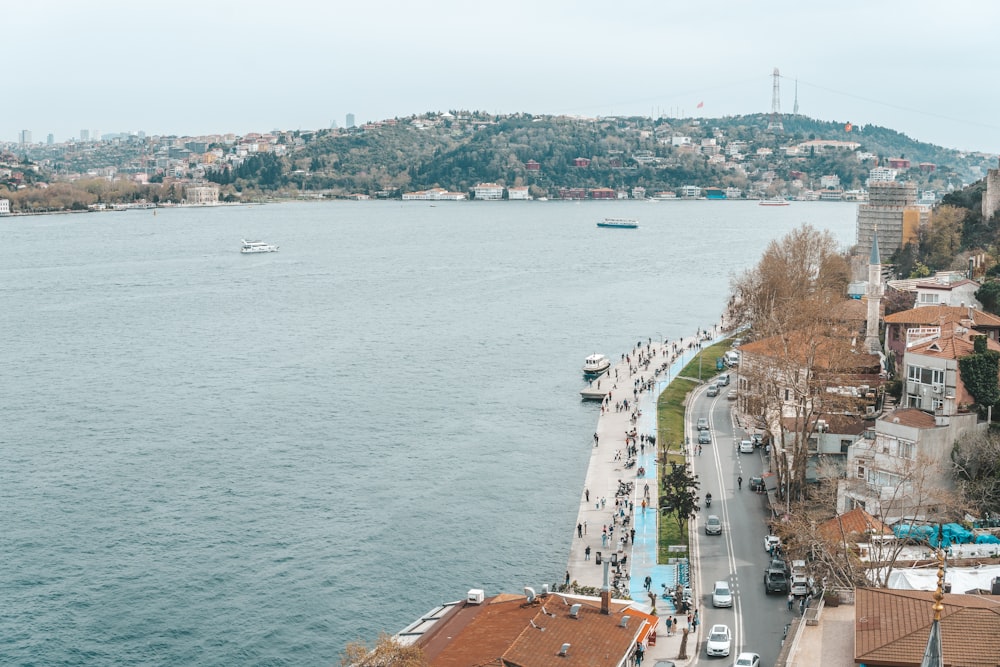 a view of a body of water from a hill