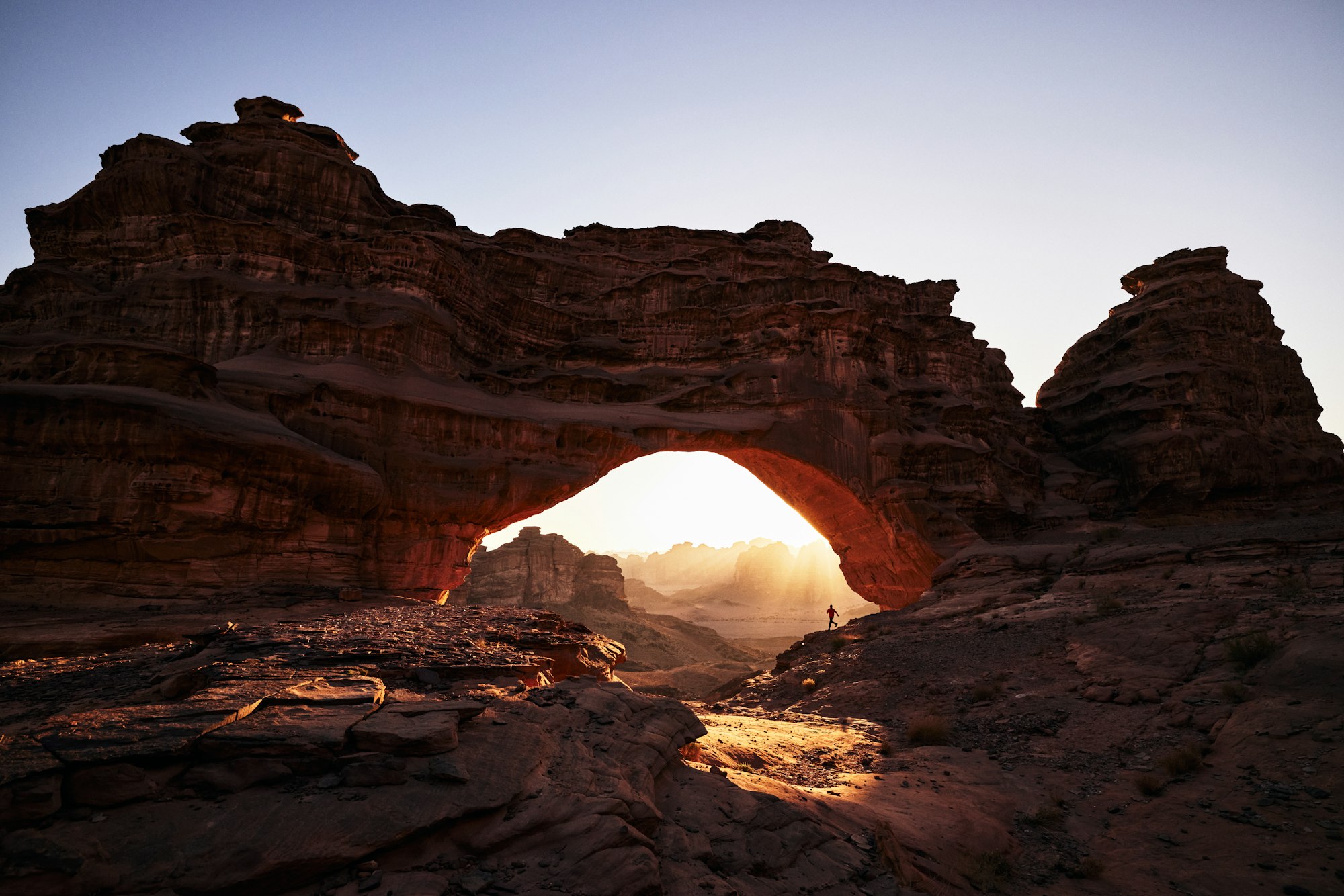 Natural rock bridge in the Hisma Desert – NEOM, Saudi Arabia | The NEOM Nature Reserve region is being designed to deliver protection and restoration of biodiversity across 95% of NEOM.