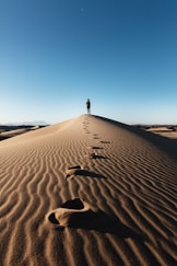 a person standing on top of a sand dune