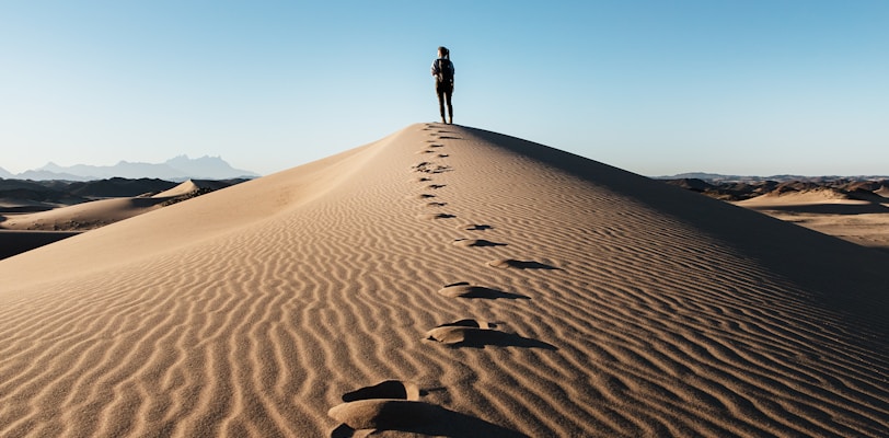 a person standing on top of a sand dune