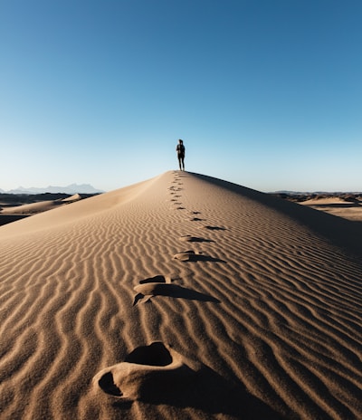 a person standing on top of a sand dune