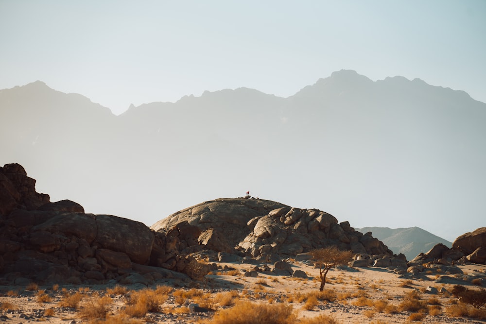 a person standing on top of a rocky hill