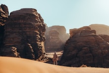 a man standing in the middle of a desert