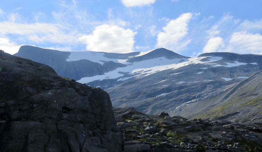 a view of a mountain range with snow on the top