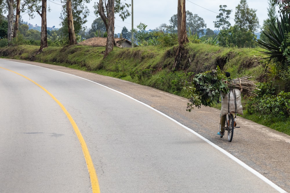 a bicycle parked on the side of a road