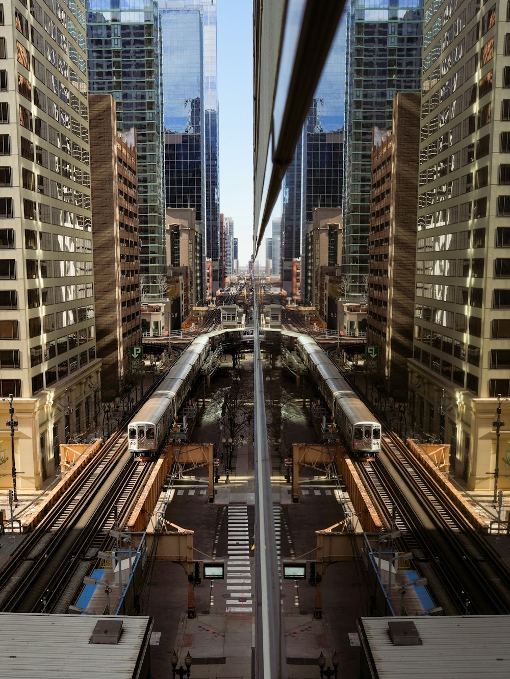 a view of a train station in a city