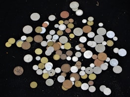 A collection of unique coins displayed artistically.