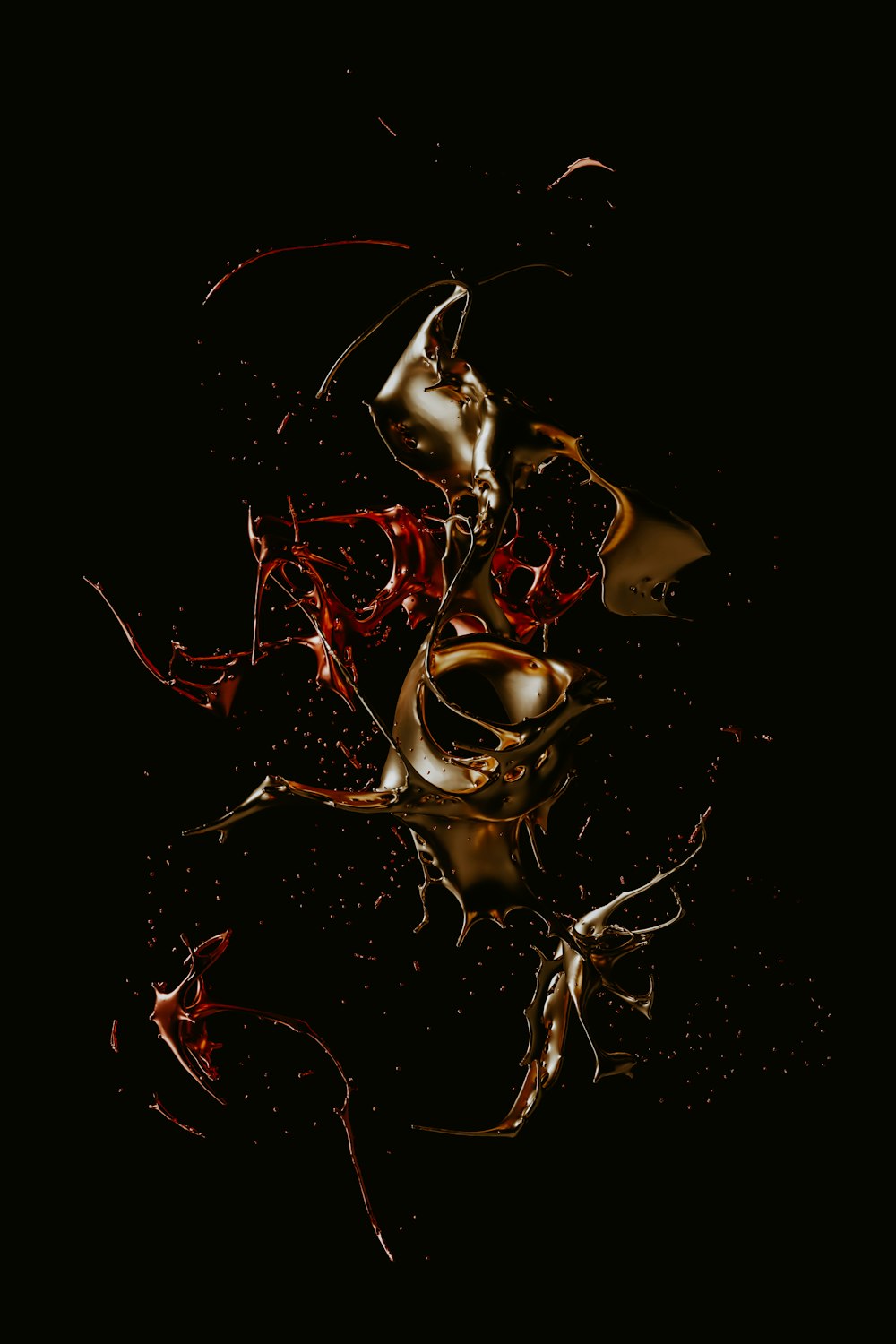 a black background with red and yellow liquid