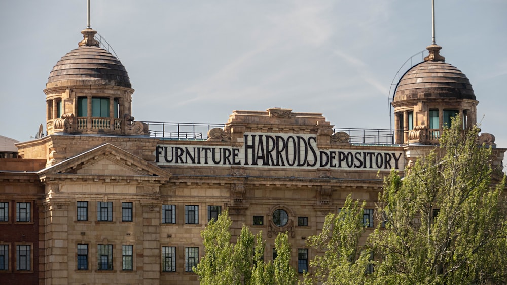 a large building with a sign on top of it