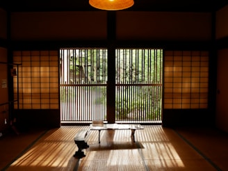 a room that has a bench in it