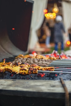 a close up of a grill with food on it