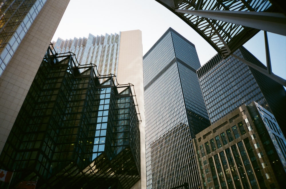 a group of tall buildings next to each other