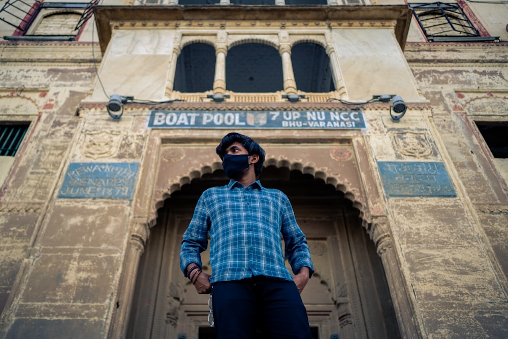 a man standing in front of a building