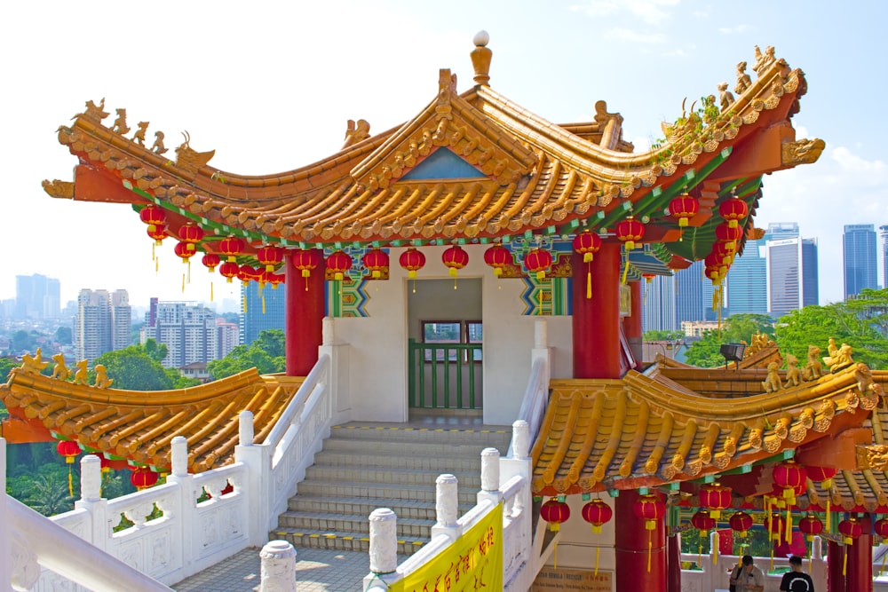 a building with a lot of red and yellow decorations