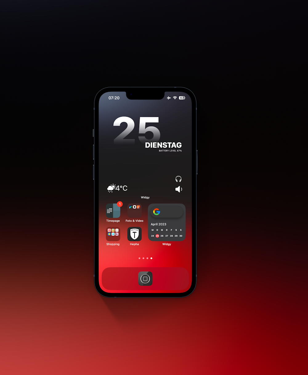 a red and black cell phone with the number twenty five on it