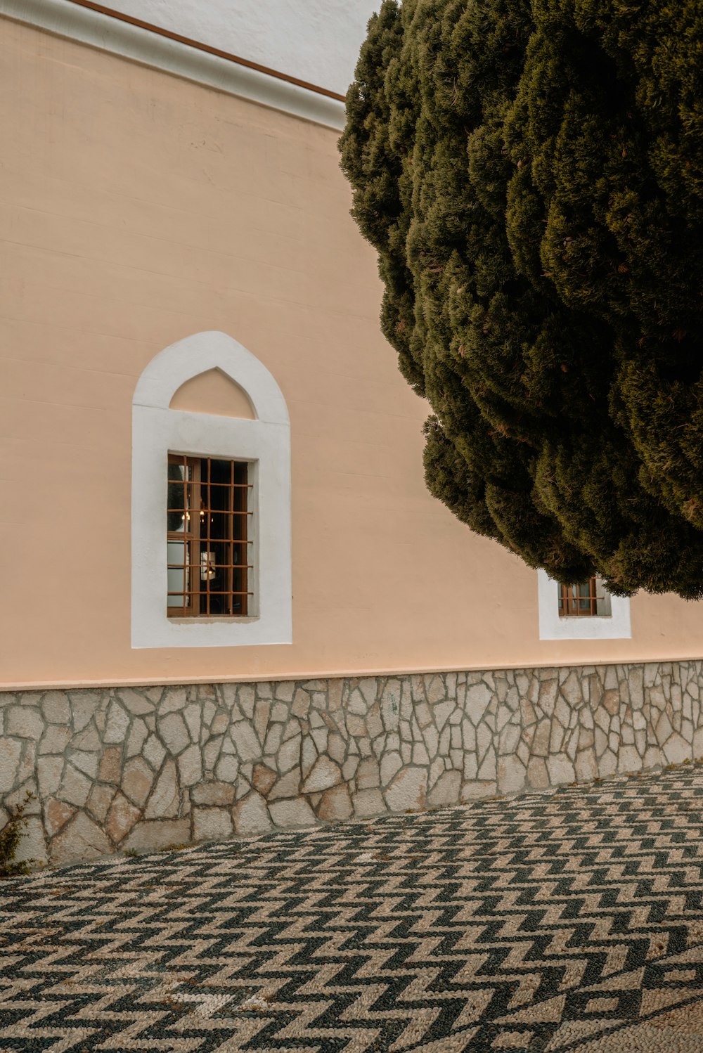 a building with a black and white checkered floor