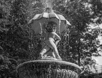 A serene image of a water fountain in a hotel lobby.