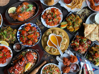 a table filled with lots of different types of food