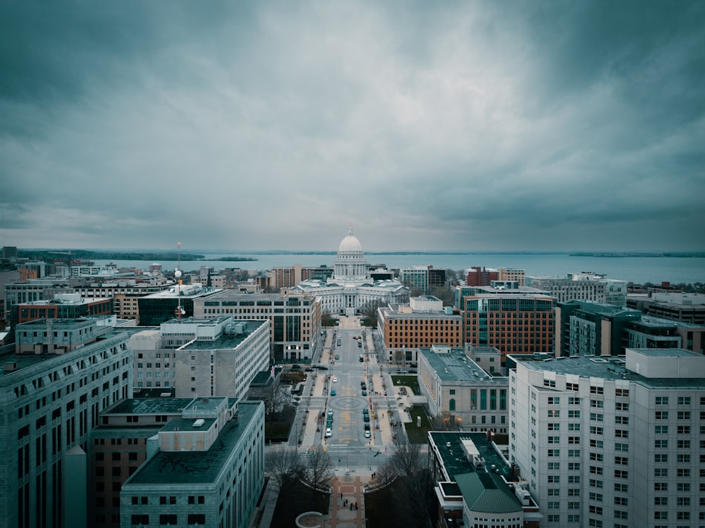 a view of a city from a tall building