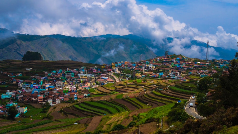 a view of a village on a mountain side