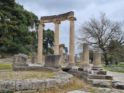 The re-erected Ionic columns of the Philippeion at Ancient Olympia