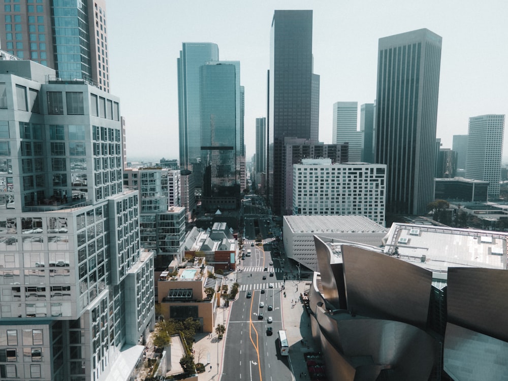 a view of a city with tall buildings