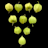 Nine bright green husked fruits are arranged on a black background, showcasing their distinct papery covering and rounded shapes.