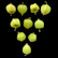 Nine bright green husked fruits are arranged on a black background, showcasing their distinct papery covering and rounded shapes.