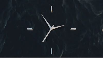 Minimalist digital clock with sharp edges softly illuminated with purple neon accents on a deep charcoal background.