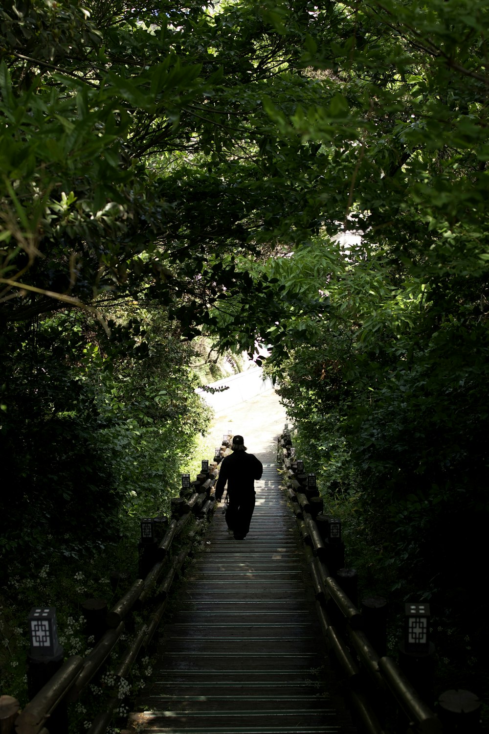 a person walking down a set of stairs