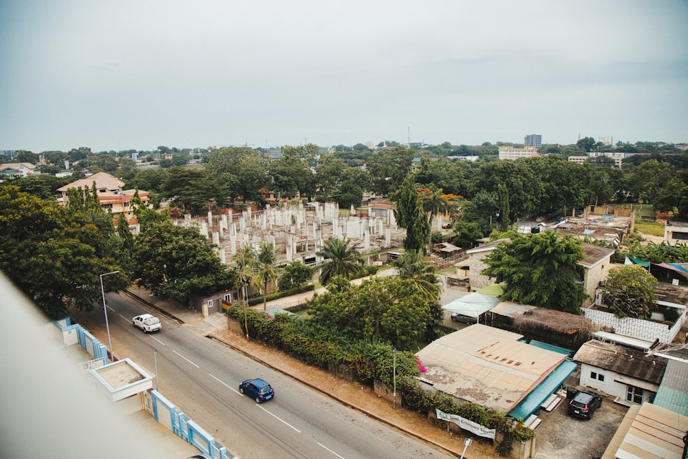 a view of a city from a window of a building