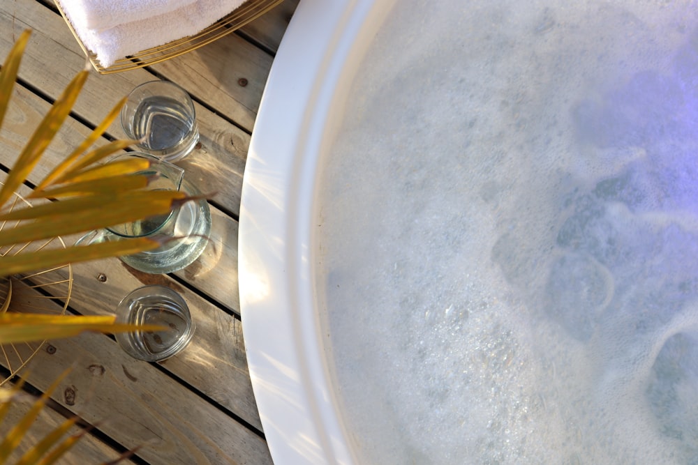 a bath tub with water inside of it