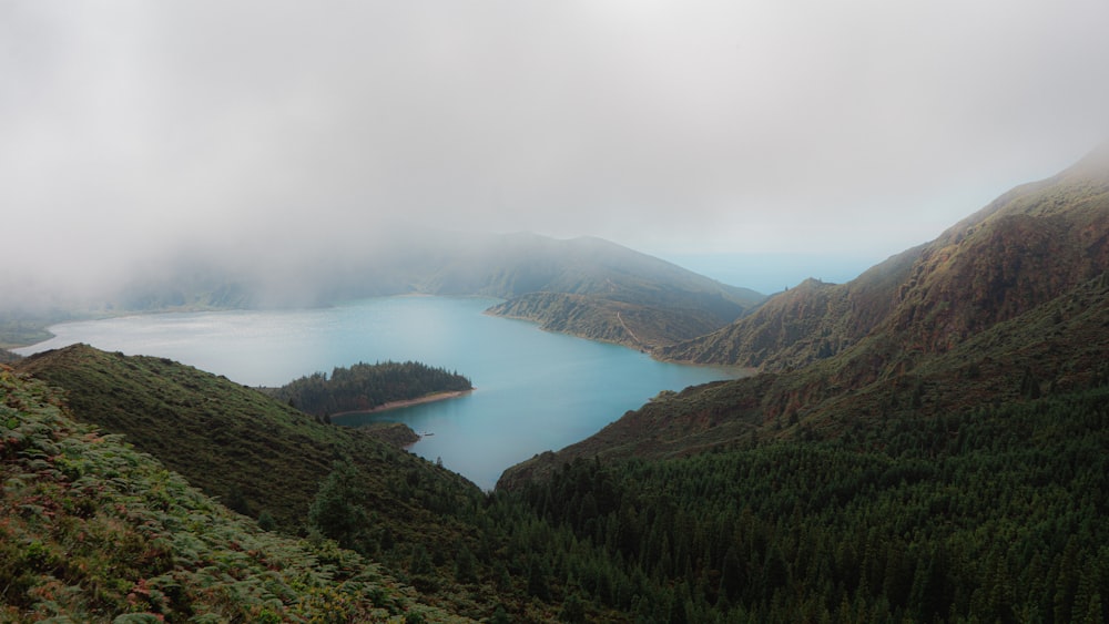 a large body of water surrounded by mountains