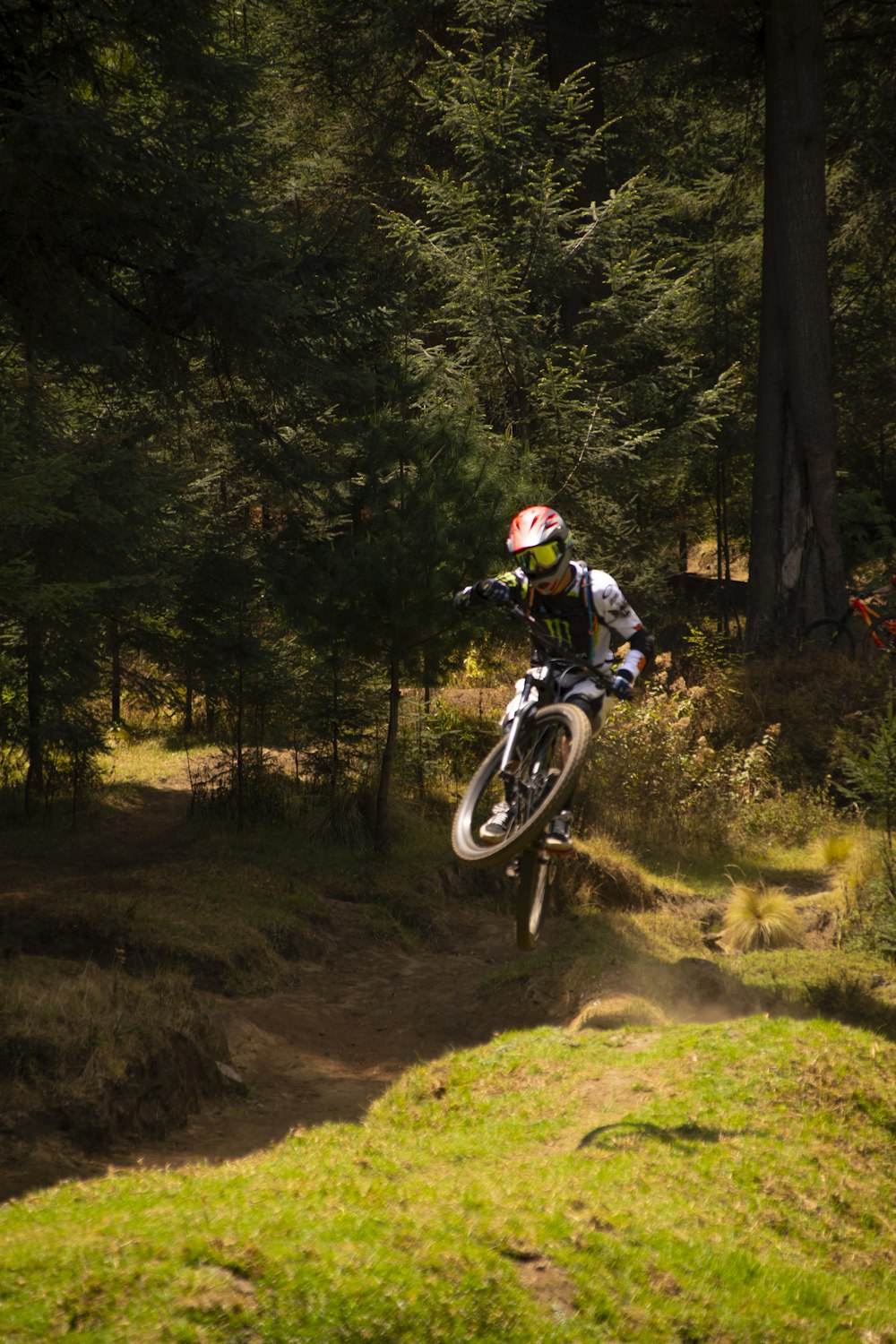 a person on a bike jumping over a hill