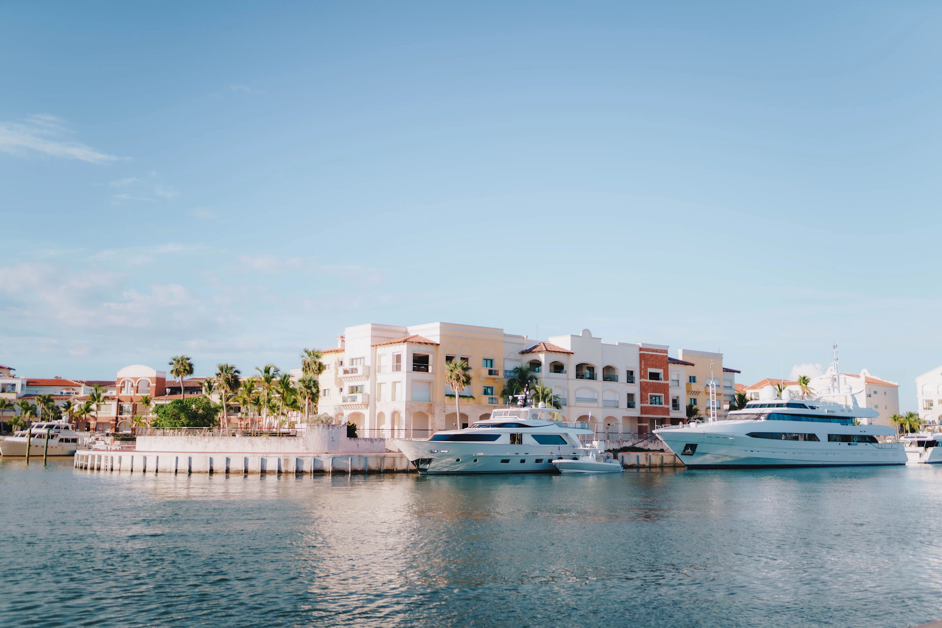 a group of boats docked in a harbor