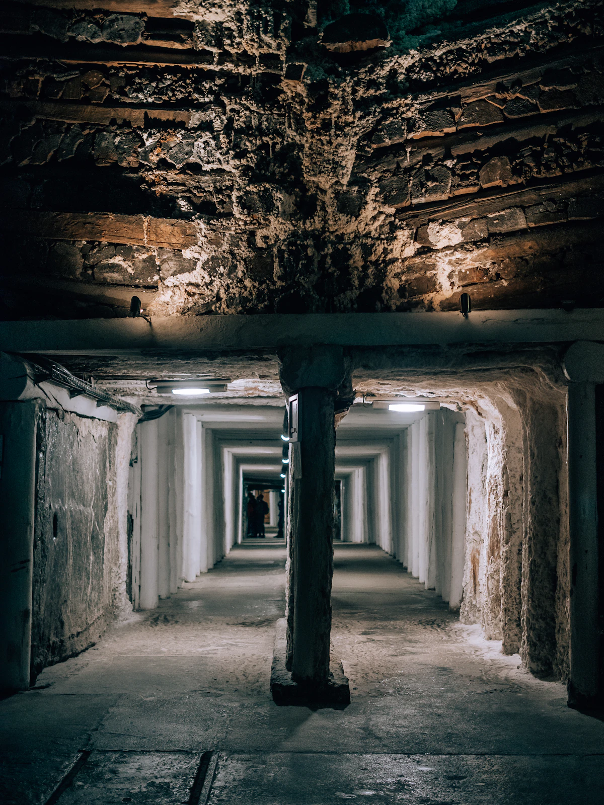 Deep salt mine tunnel where Himalayan rock salt is hand-extracted