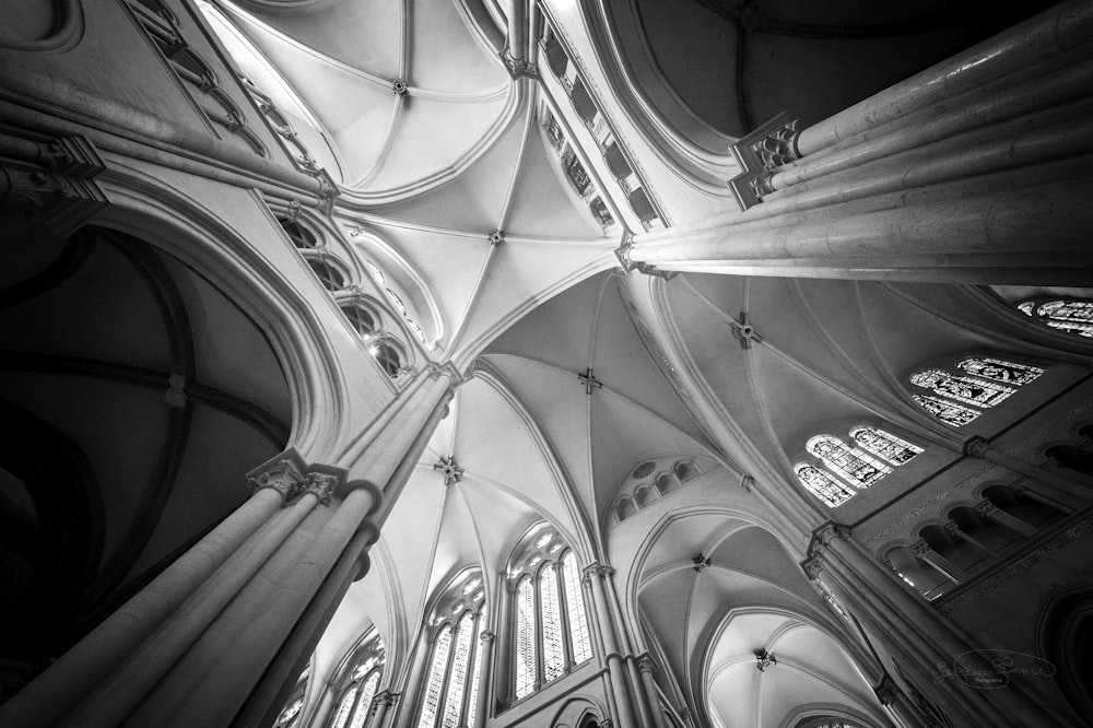 the ceiling of a cathedral with high vaulted ceilings