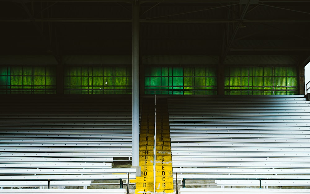 a couple of empty bleachers sitting next to each other