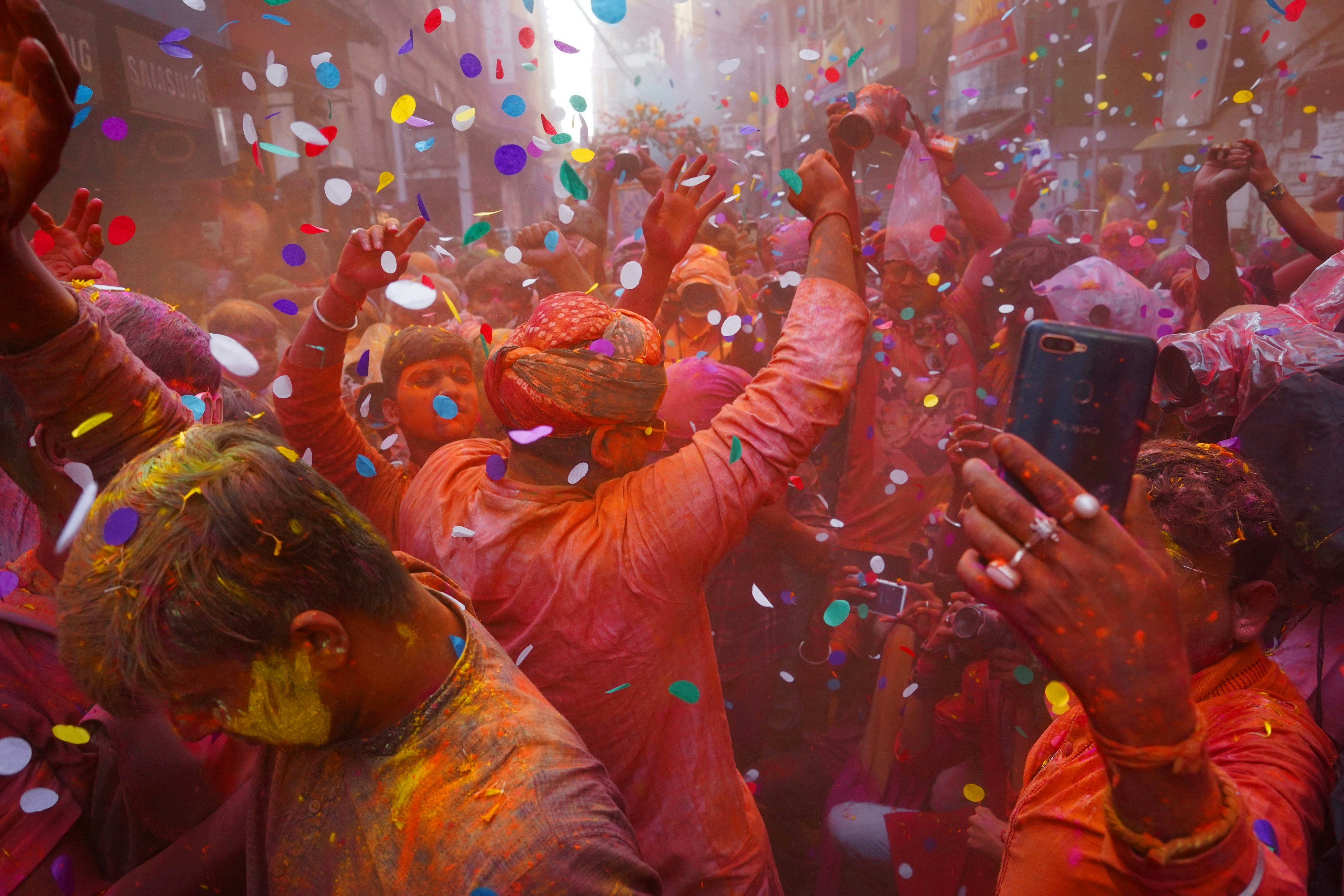 Colorful celebration with powder and confetti