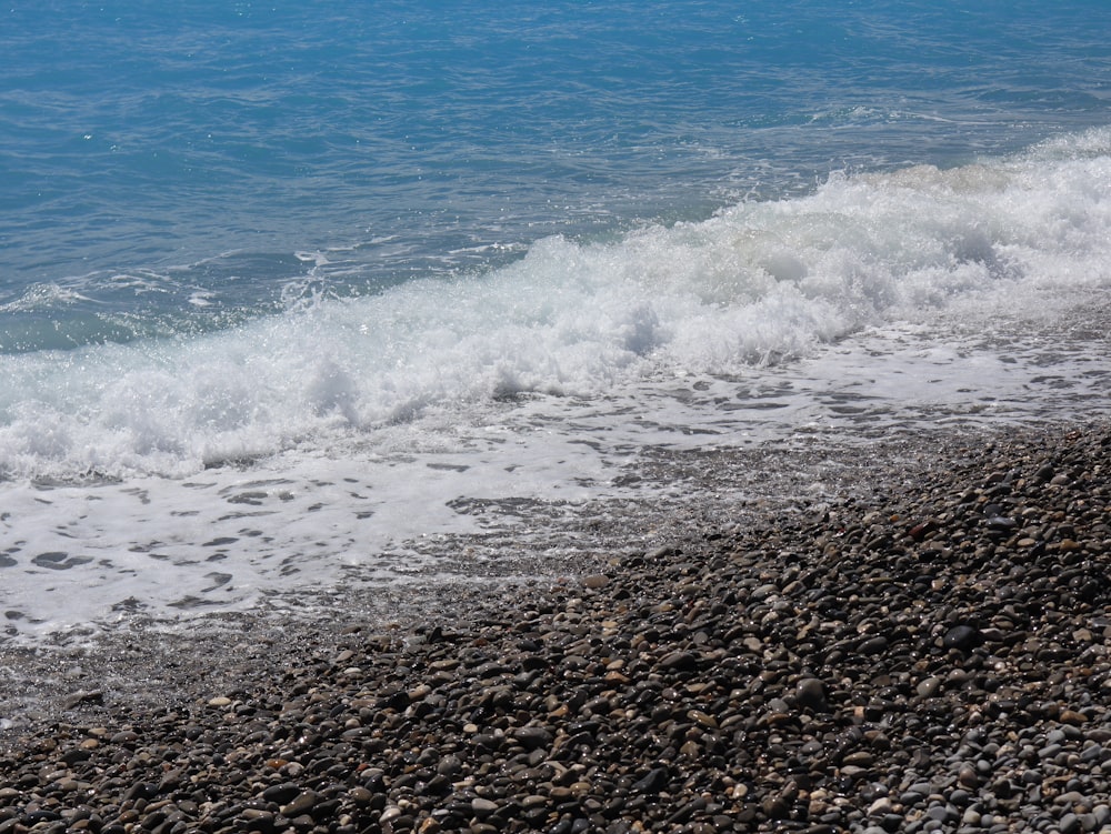 a person standing on a rocky beach next to the ocean