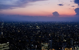 An expansive city skyline at dusk symbolizing vast potential and upward momentum.