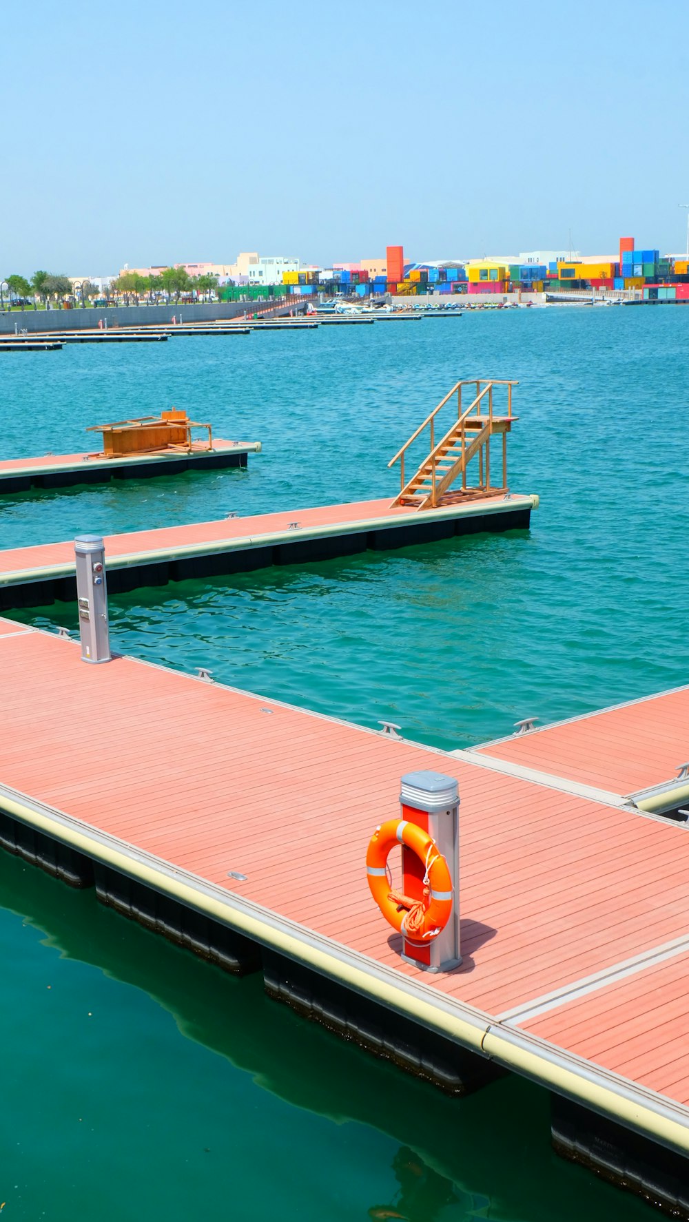 a dock that has a life preserver on it