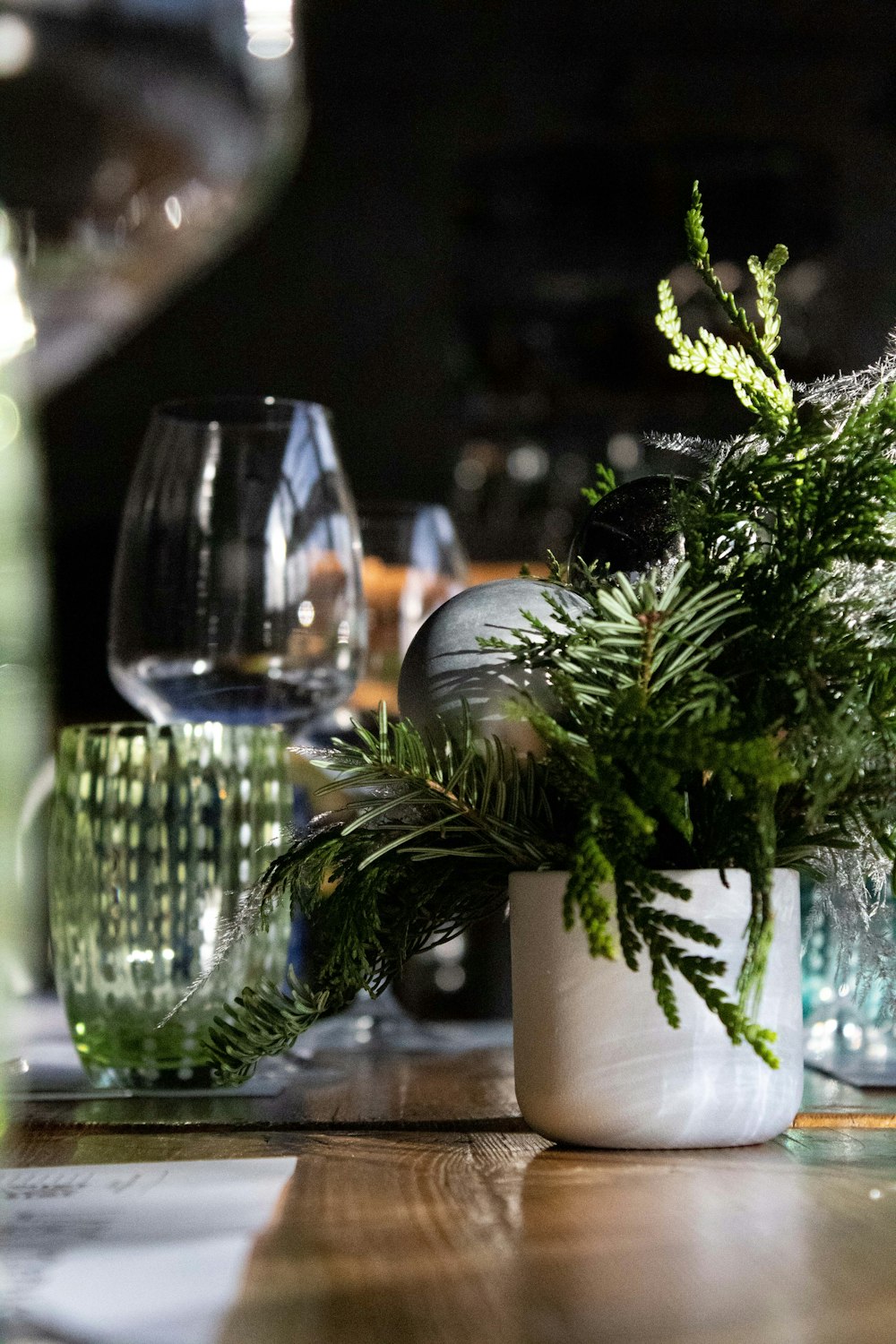 a close up of a vase on a table