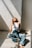 A person happily cleaning a living room with bright sunlight.