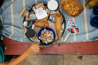 a plate of food on a picnic table