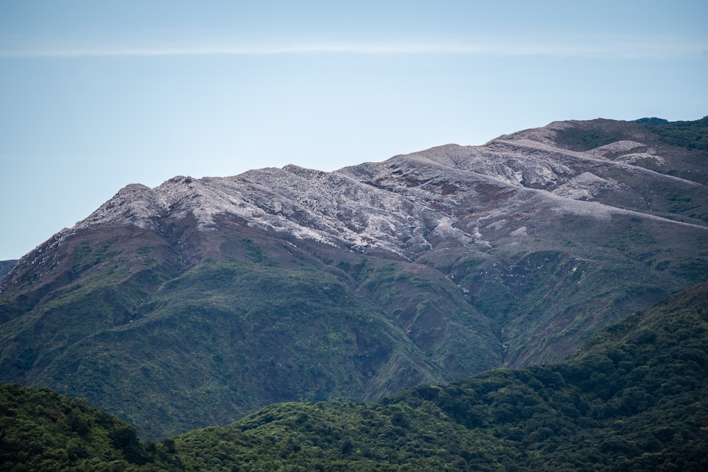 a view of a snow covered mountain range